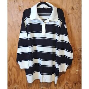 H&M Sweater Women's Size XXL Black and Cream Striped Collared Classic Preppy